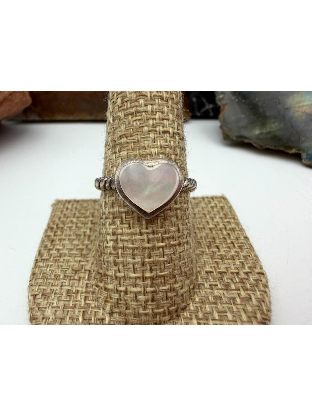 Mother of Pearl Heart Sterling Silver Stamped 925 Ring Size 8.5